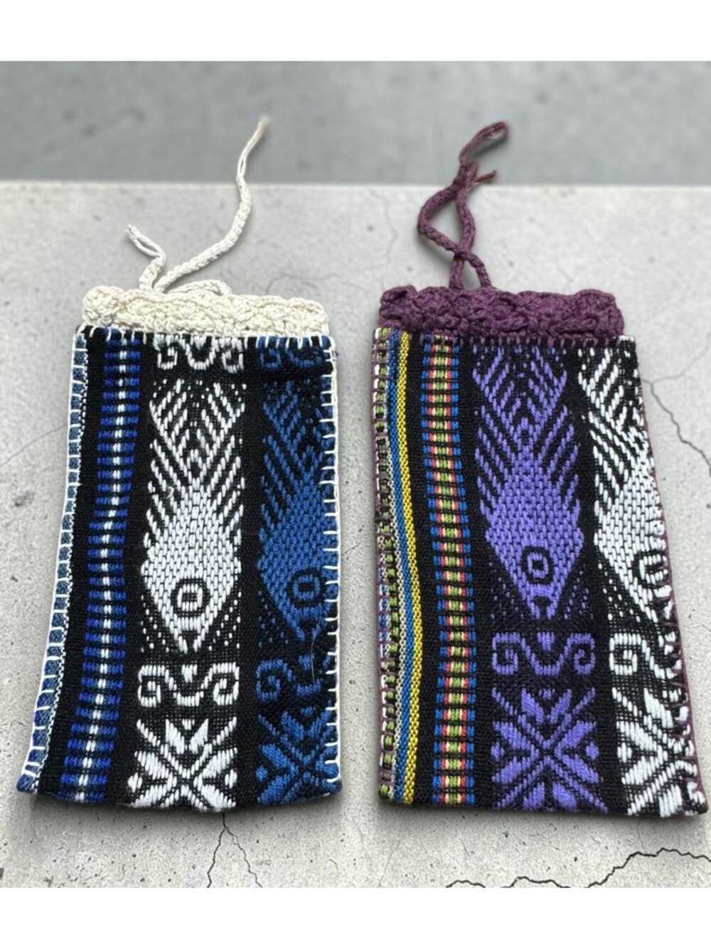 Hand Woven Drawstring Pouch/Bags With Tribal Patterns Set Of 2